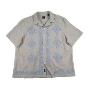 Todd Snyder Embroidered Linen Blend Shirt Mens XL Loop Collar Camp Hawaiian
